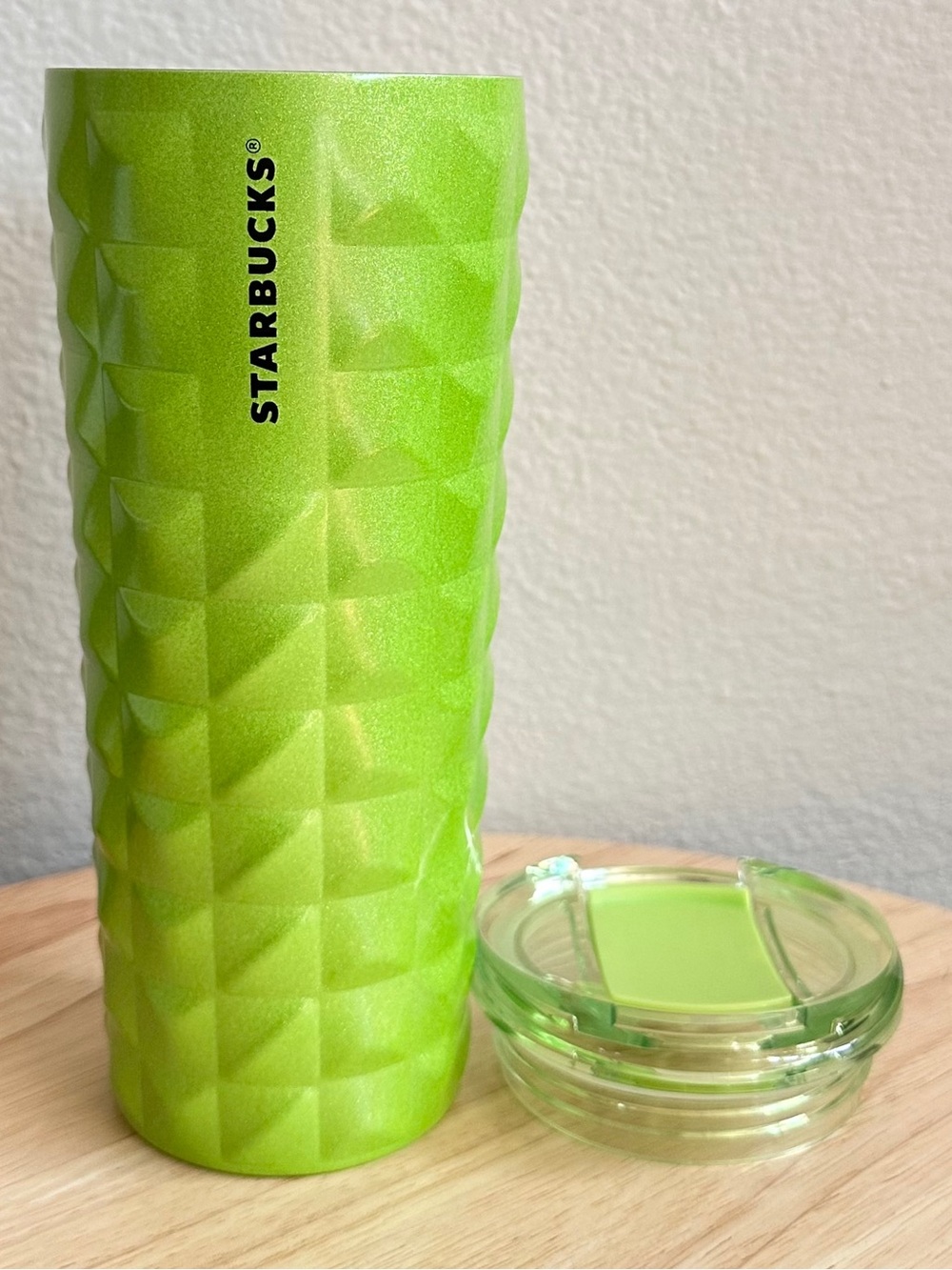 NWT Starbucks 2025 Neon Lime Green Glitter Studded Cold Brew SS Tumbler